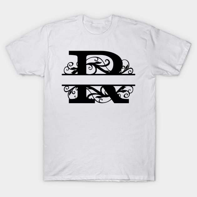 The Letter R Black And White Floral T-Shirt by kimoufaster
